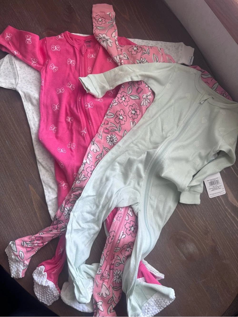 Gerber Pink and Mint Floral & Solid Footed Pajama Set